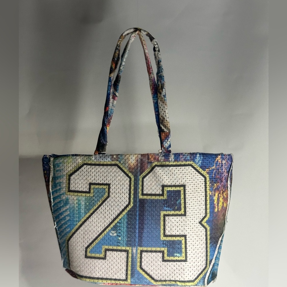 Stylish Blue Graphic Tote with Number Design